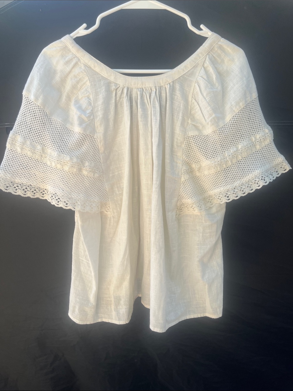 Old Navy Cream Crochet-Sleeve Peasant Blouse